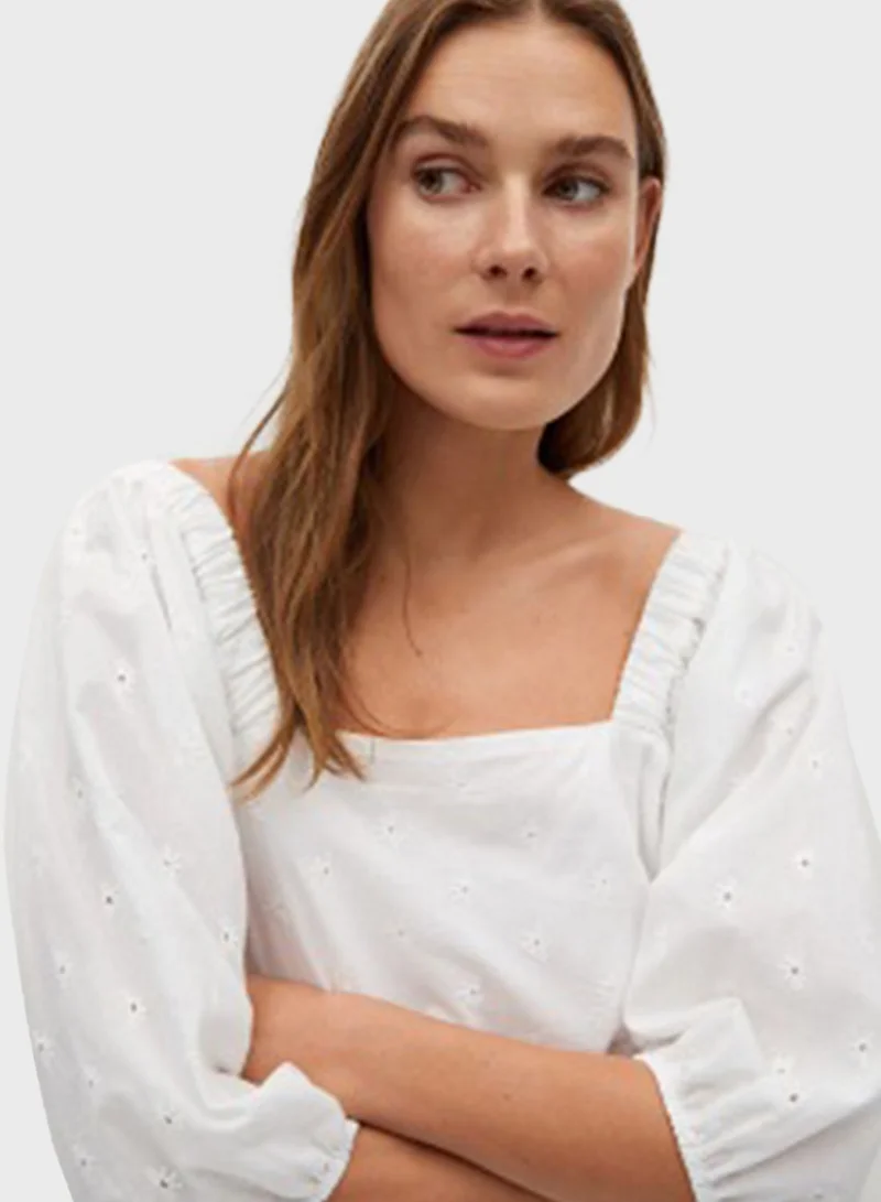 MANGO Puff Sleeve Tiered Dress