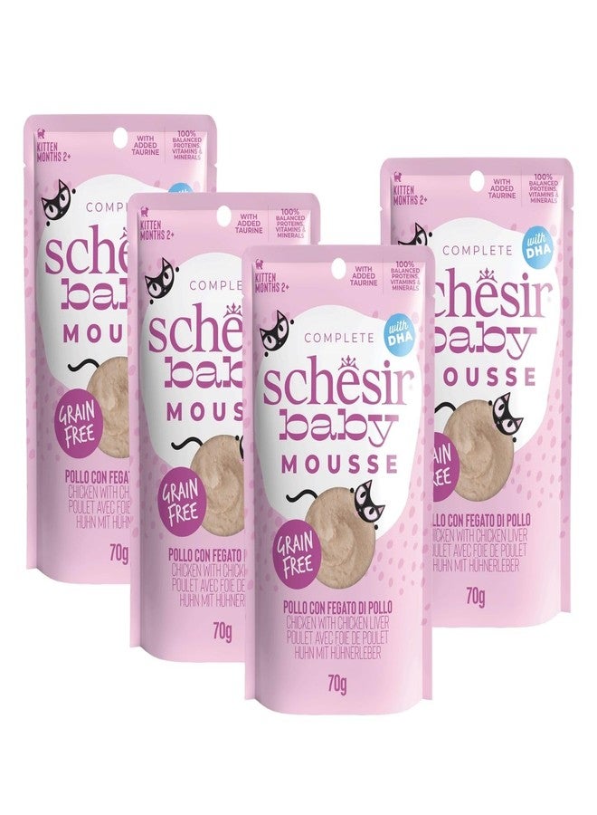 Schesir Baby Cat Mousse - Chicken & Liver, 70g Soft Texture Weaning Wet Food High Protein & Taurine Natural, Grain-Free Nutrition for Kittens 0-12 Months (Pack of 4)