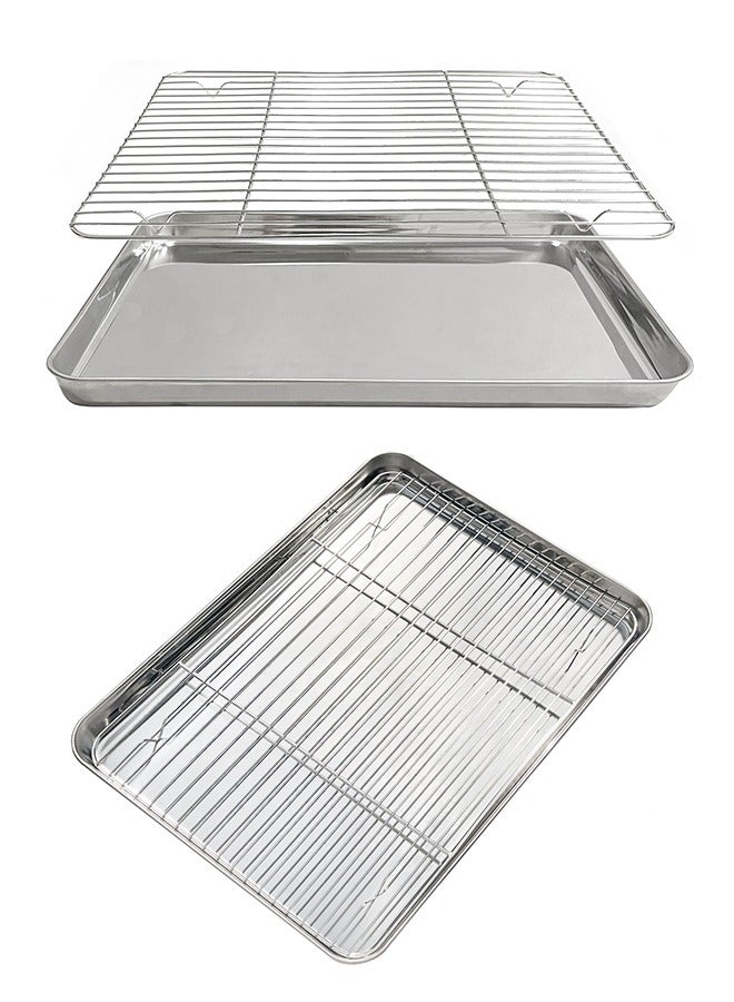 Morlife Stainless Steel Baking Sheet with Rack Set , Cookie Sheet with Cooling Rack, Size 40*30*2.5cm, Non Toxic & Heavy Duty & Easy Clean - Image 1