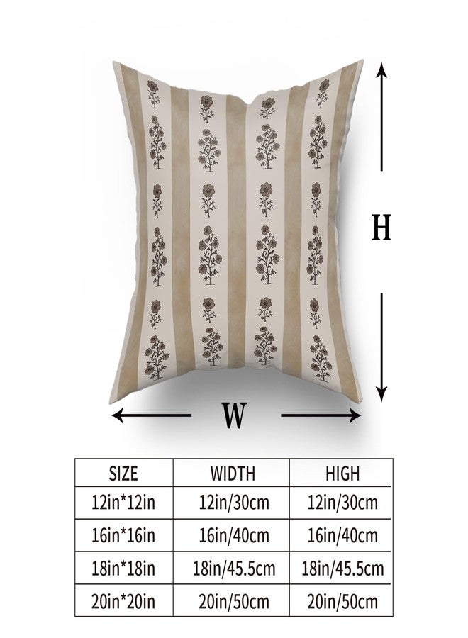 Giwawa Floral Throw Pillow Covers 18x18 Inch Set of 2 Brown Striped Pattern Pillow Covers Neutral Farmhouse Decorative Pillow Case Vintage Square Cushion Covers for Sofa Couch Bed - Image 2