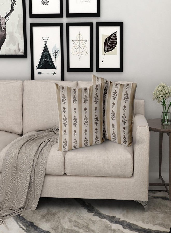 Giwawa Floral Throw Pillow Covers 18x18 Inch Set of 2 Brown Striped Pattern Pillow Covers Neutral Farmhouse Decorative Pillow Case Vintage Square Cushion Covers for Sofa Couch Bed - Image 5