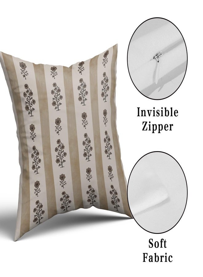 Giwawa Floral Throw Pillow Covers 18x18 Inch Set of 2 Brown Striped Pattern Pillow Covers Neutral Farmhouse Decorative Pillow Case Vintage Square Cushion Covers for Sofa Couch Bed - Image 4