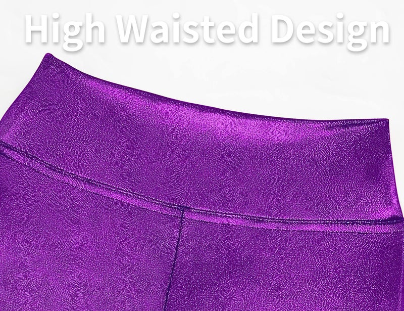 Gnainach Girls Shiny Metallic Leggings Size 8-9 Years Old Sparkly Purple High Waist Pants Breathable Bright Tights for Kids Sports - Image 4