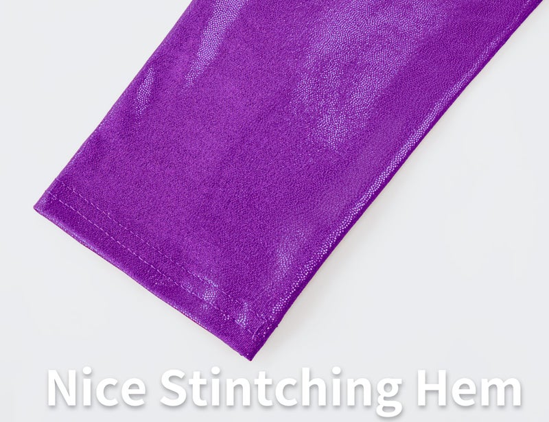 Gnainach Girls Shiny Metallic Leggings Size 8-9 Years Old Sparkly Purple High Waist Pants Breathable Bright Tights for Kids Sports - Image 5