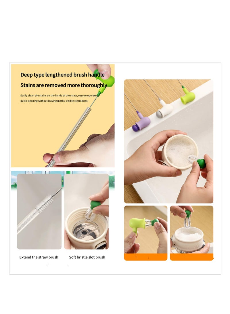 SYOSI Cup Lid Brush, Straw Cleaner Brush, with Extra Long Stainless Steel Cleaning Drinking Straws, Water Bottles with Straws, Boba Straws, Sippy Cups, Pipes, Tubes, Small Spaces, Multi-Functional Brushes - Image 5