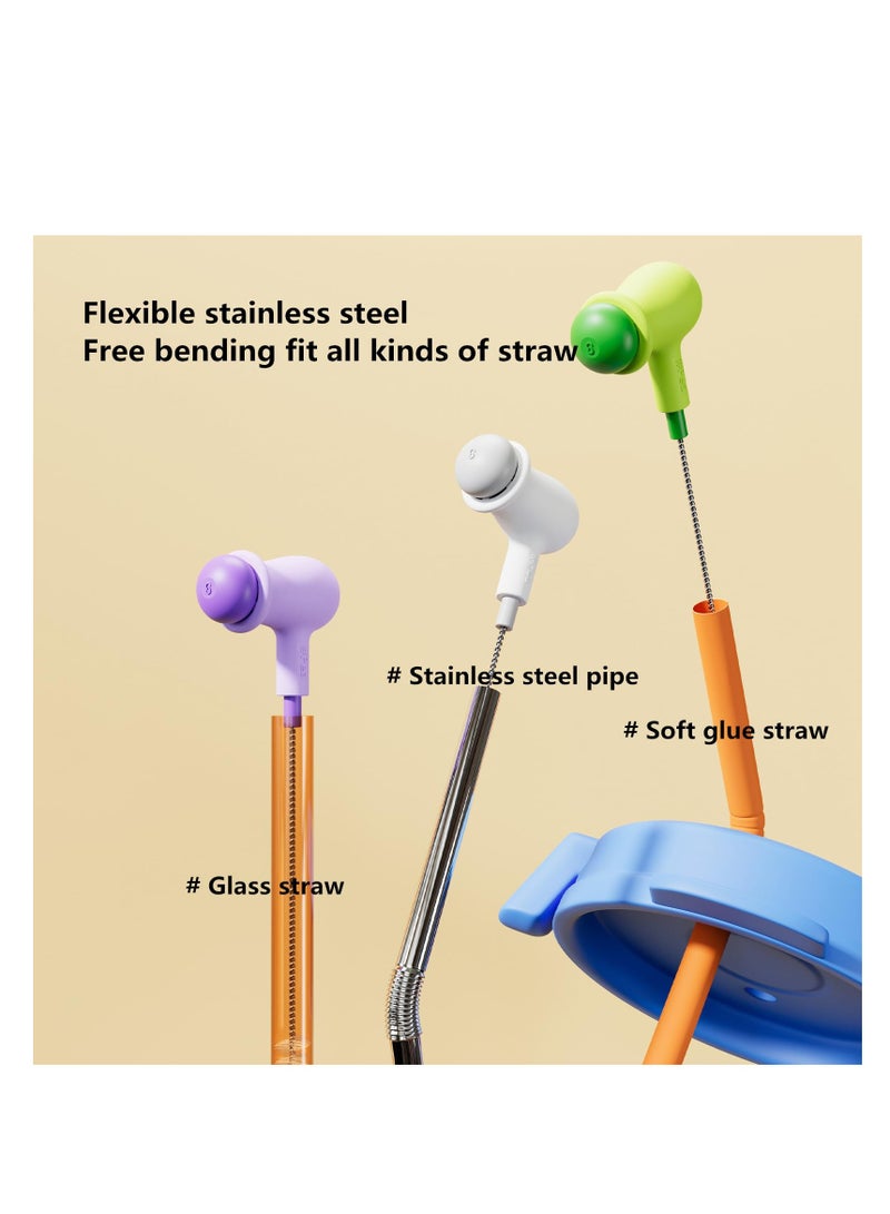 SYOSI Cup Lid Brush, Straw Cleaner Brush, with Extra Long Stainless Steel Cleaning Drinking Straws, Water Bottles with Straws, Boba Straws, Sippy Cups, Pipes, Tubes, Small Spaces, Multi-Functional Brushes - Image 3