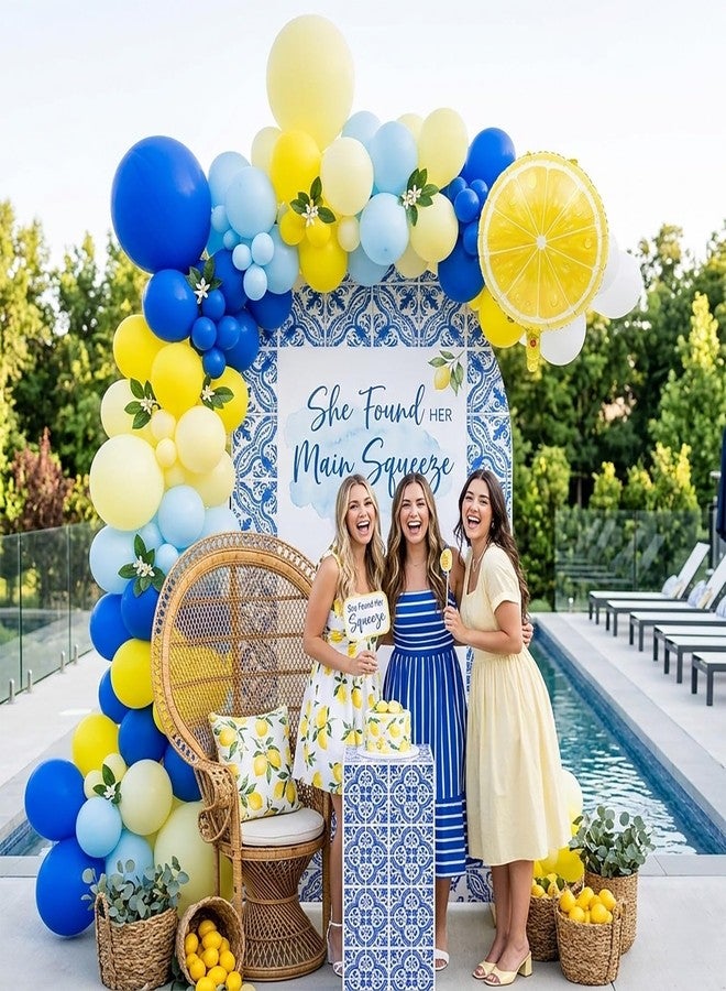 kozee Lemon Royal Blue Yellow Balloon Garland Arch Kit with Lemon Foil Balloons for amalfi last toast on the coast Bachelorette Bridal Shower freshly graduated lemon decor Main Squeeze Party Supplies - Image 2