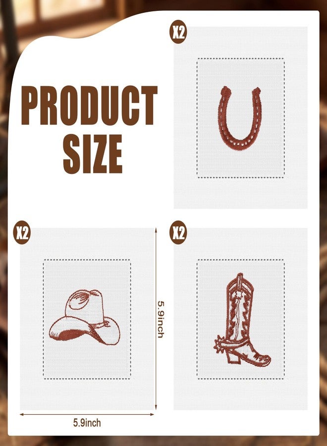 Batiyeer 6 Pcs Western Cowboy Linen Cotton Napkins 6x6 Inch, Embroidered Hemstitch Coasters Reusable Boot Hat Pattern Cocktail Napkins for Party Decoration Bar Cart Birthday Holiday Housewarming Gifts - Image 2
