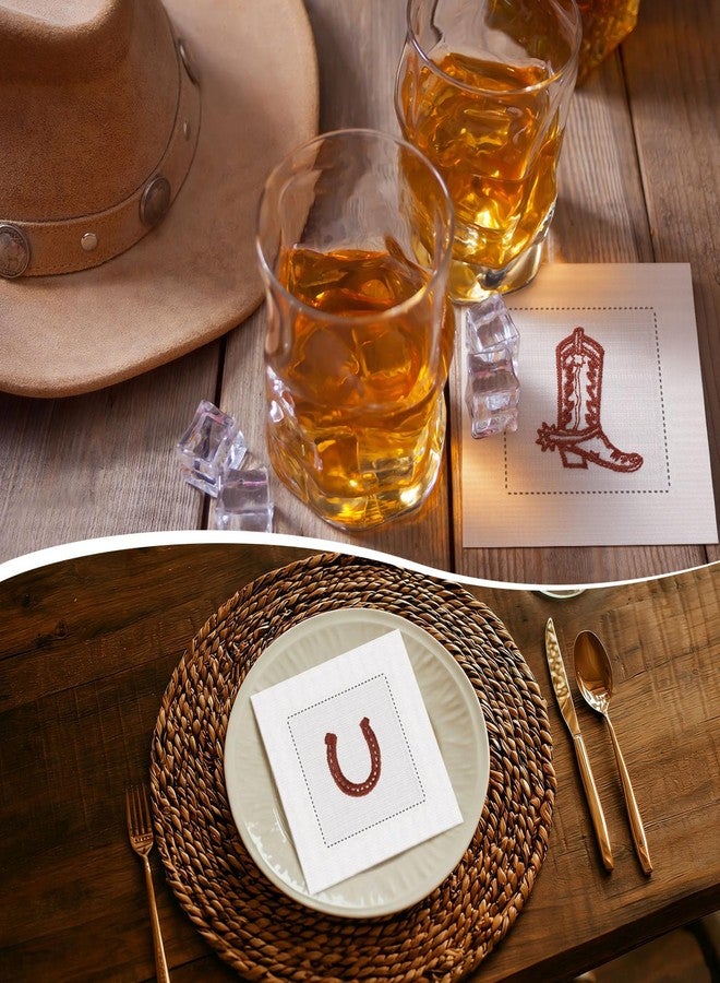 Batiyeer 6 Pcs Western Cowboy Linen Cotton Napkins 6x6 Inch, Embroidered Hemstitch Coasters Reusable Boot Hat Pattern Cocktail Napkins for Party Decoration Bar Cart Birthday Holiday Housewarming Gifts - Image 4