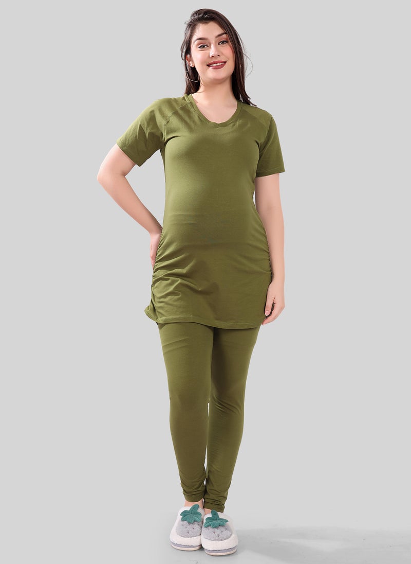 TUMMY TUMMY 2PC Set of Maternity T-shirt & High Waist Legging with Drawstring - Image 1