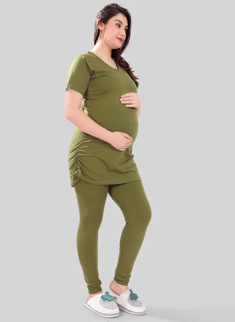 TUMMY TUMMY 2PC Set of Maternity T-shirt & High Waist Legging with Drawstring