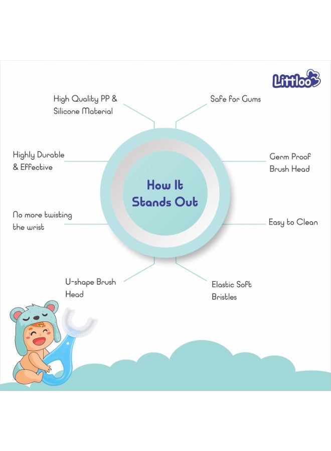 LITTLOO Baby U -Shaped Silicone Manual Tooth Brush With Soft & Elastic Bristles For Complete 360 Degree Dental Cleaning, Specially Designed For Toddlers & Children - (Blue) - Image 4