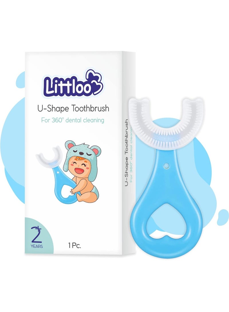 LITTLOO Baby U -Shaped Silicone Manual Tooth Brush With Soft & Elastic Bristles For Complete 360 Degree Dental Cleaning, Specially Designed For Toddlers & Children - (Blue) - Image 1
