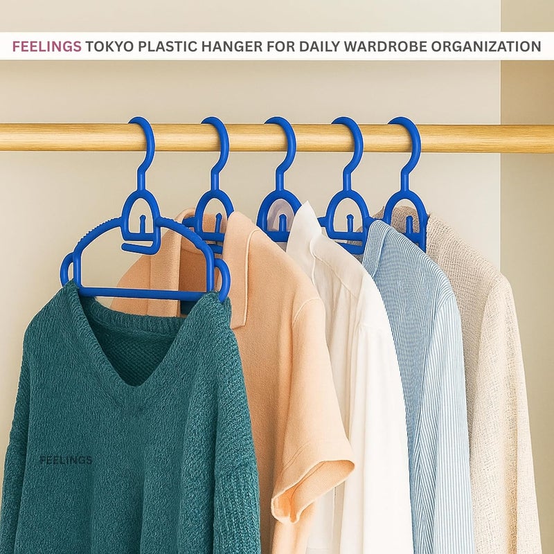 Feelings Plastic Hanger 24 Pcs Set, Non-Slip Clothes Hanger With Notches, Hangers For Wardrobe, Cloth Display Rack For Space Saving Closet Storage Organizer, Plastic Clothes Hanger - Blue - Image 4