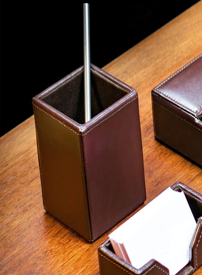 DACASSO Bonded Leather Pencil Cup - Luxury Cup Storage for Pens, Pencils, & Office Accessories - Elegant Pen Organizer & Executive Desk Decor - (Dark Brown) - Image 5