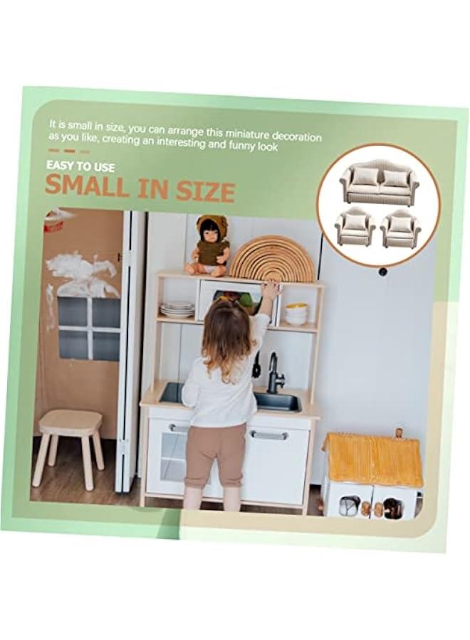 3pcs Dollhouse Sofa Miniature House Miniature Dolls White Throw Pillow Small Furniture Miniature Living Room Furniture Dolls House Furniture Couch Miniature Sofa Decoration Stripe - Image 4