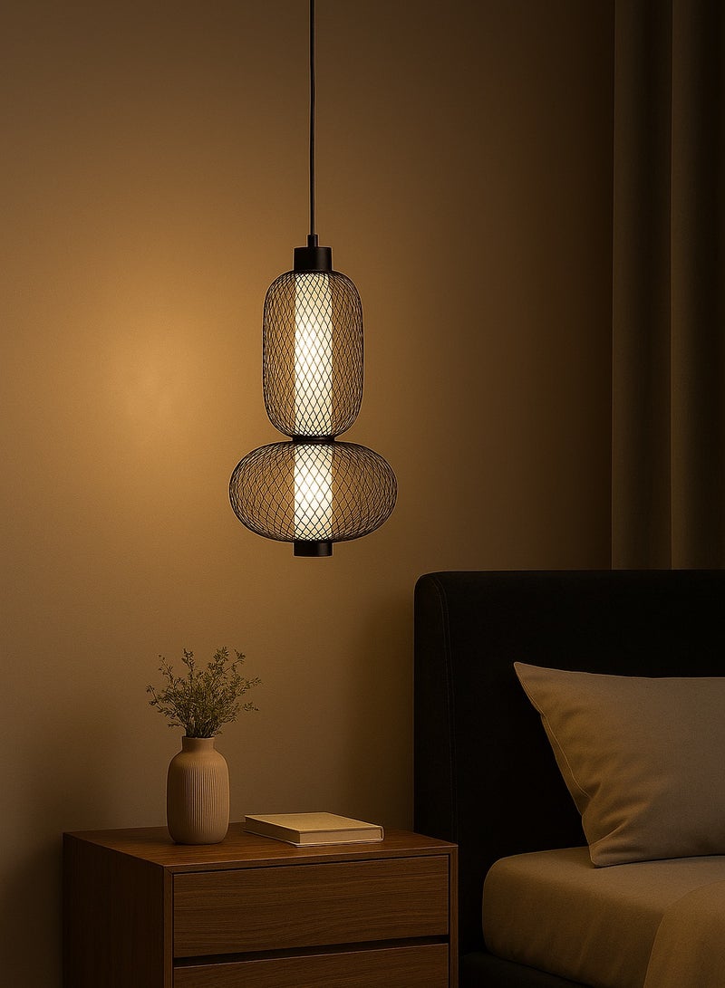 LED ceiling hanging chandelier with three lights, modern black and white frame, size 38 cm  - Image 2