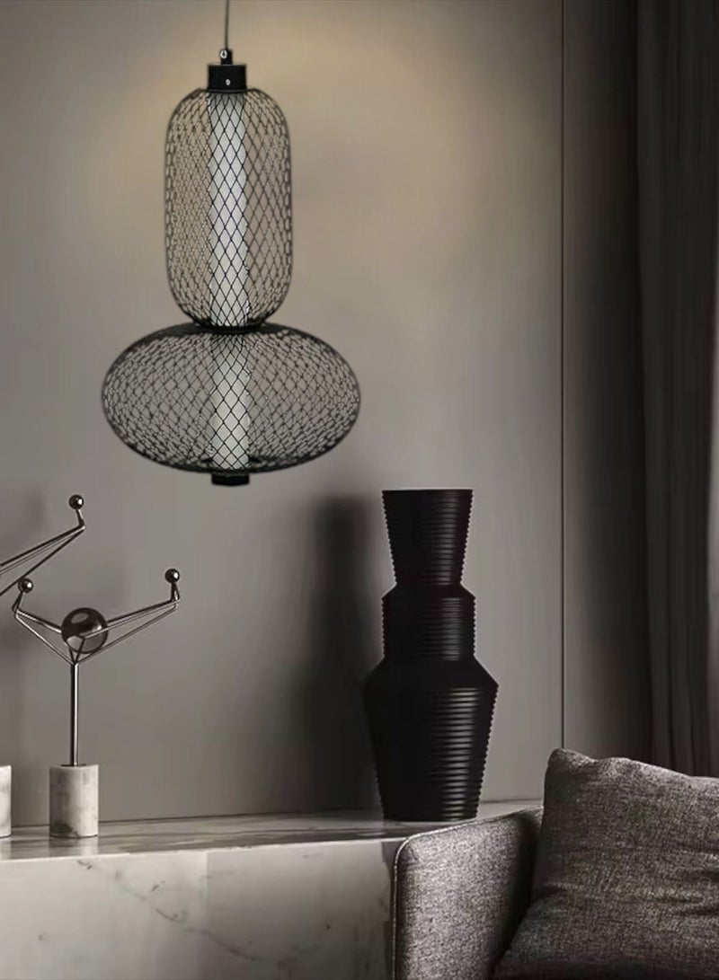 LED ceiling hanging chandelier with three lights, modern black and white frame, size 38 cm  - Image 5