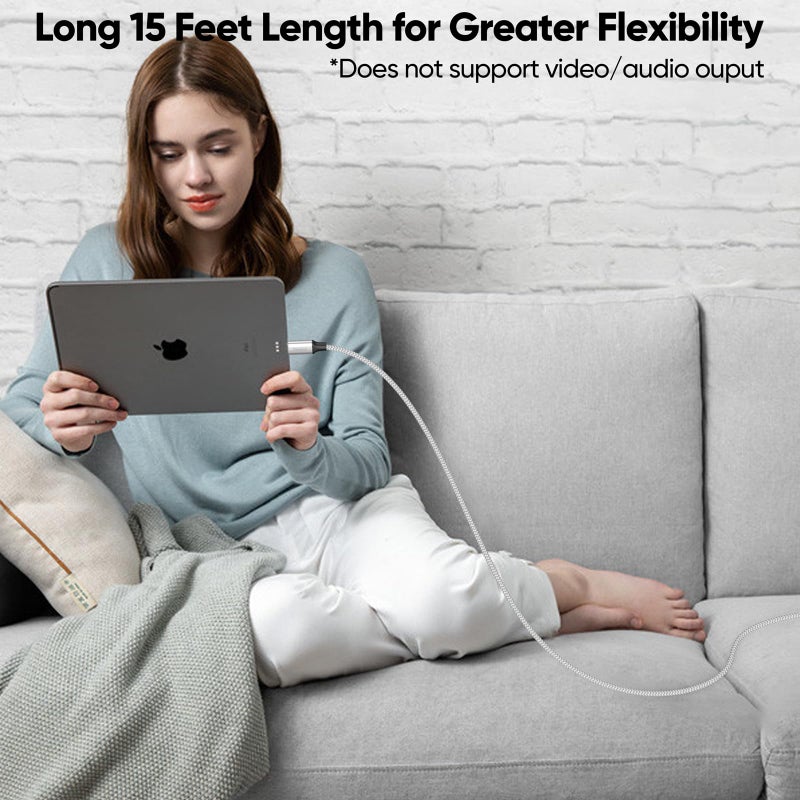DteeDck 15 Ft USB C Cable Extra Long, 60W Fast Charging USBC to USB-C Cord, 480Mbps Data Transfer Type C Male to Male for Security Camera, Dash Cam, iPhone 17/16/15, Android Phone, iPad, Tablet - Image 2