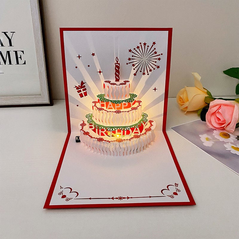 Birthday Cake Stereo Greeting Card Color Music Light Recording 3D Creative Birthday Gift Card - Image 4