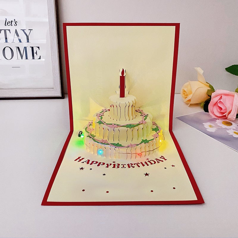 Birthday Cake Stereo Greeting Card Color Music Light Recording 3D Creative Birthday Gift Card - Image 1