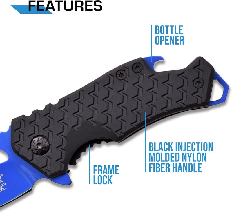 MTECH USA – Pocket Folding Knife – Fine Edge Steel Blade, Aluminum/Nylon Fiber Handle, Bottle Opener and Pocket Clip, Tactical, EDC, Self Defense- MT-A882 - Image 4