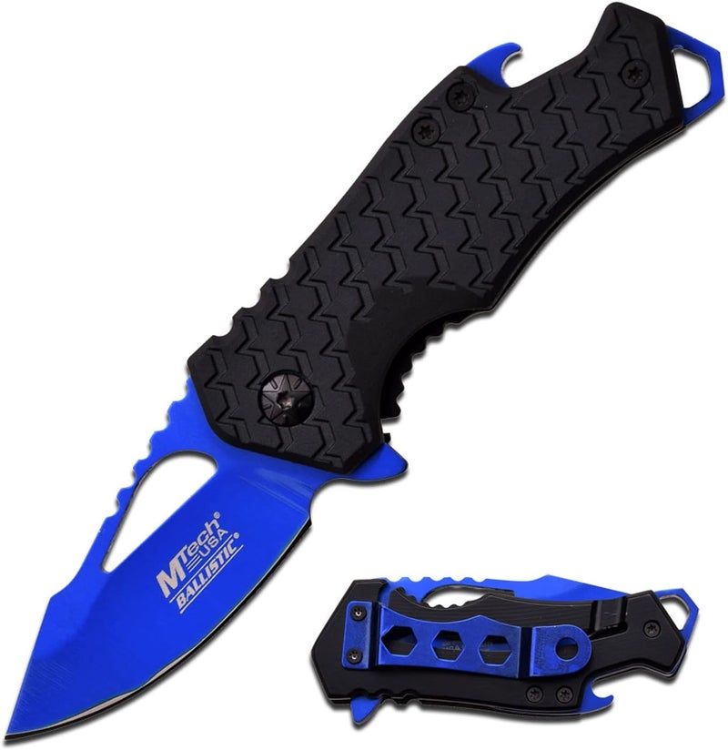 MTECH USA – Pocket Folding Knife – Fine Edge Steel Blade, Aluminum/Nylon Fiber Handle, Bottle Opener and Pocket Clip, Tactical, EDC, Self Defense- MT-A882 - Image 1