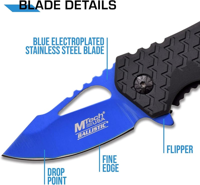 MTECH USA – Pocket Folding Knife – Fine Edge Steel Blade, Aluminum/Nylon Fiber Handle, Bottle Opener and Pocket Clip, Tactical, EDC, Self Defense- MT-A882 - Image 3