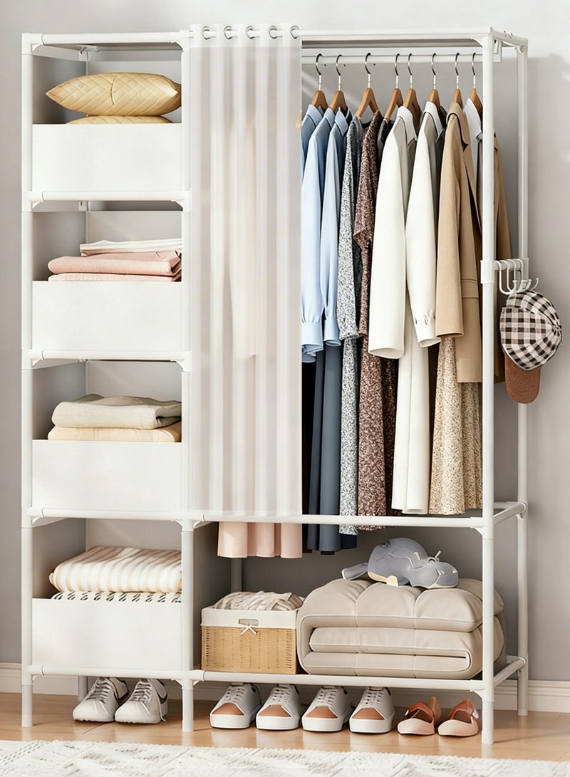 WAMIT Simple Combination Wardrobe, Simple Floor-To-Ceiling Clothing Storage Iron Shelf, Folding Rental House Dustproof Wardrobe, Dormitory Indoor Classification Clothes Storage Rack (White) - Image 1