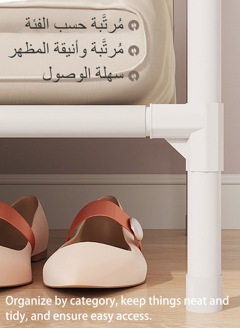 WAMIT Simple Combination Wardrobe, Simple Floor-To-Ceiling Clothing Storage Iron Shelf, Folding Rental House Dustproof Wardrobe, Dormitory Indoor Classification Clothes Storage Rack (White) - Image 5