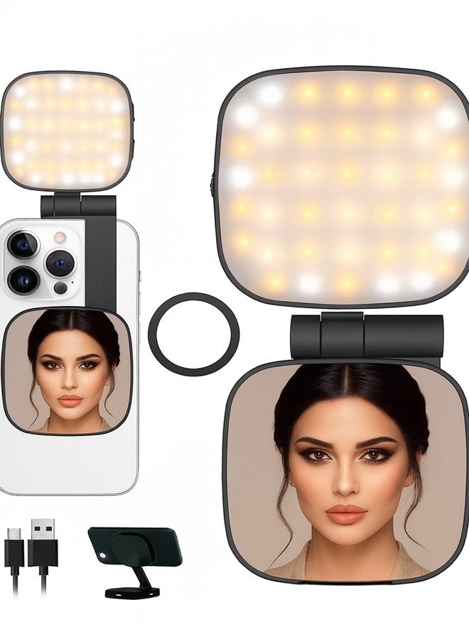 Neyecam MagSafe Magnetic Selfie Light with Makeup Mirror USB C Rechargeable LED Fill Light 700 Lux with 5 Color Modes and Adjustable Brightness Compatible with All Phones for Zoom Makeup TikTok Photography and Video Calls - Image 1