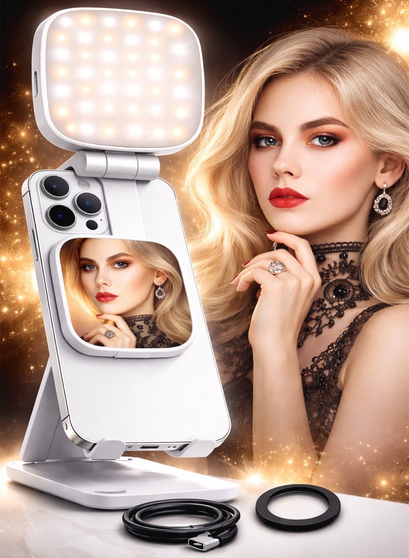 Neyecam MagSafe Magnetic Selfie Light with Makeup Mirror USB C Rechargeable LED Fill Light 700 Lux with 5 Color Modes and Adjustable Brightness Compatible with All Phones for Zoom Makeup TikTok Photography and Video Calls - Image 1