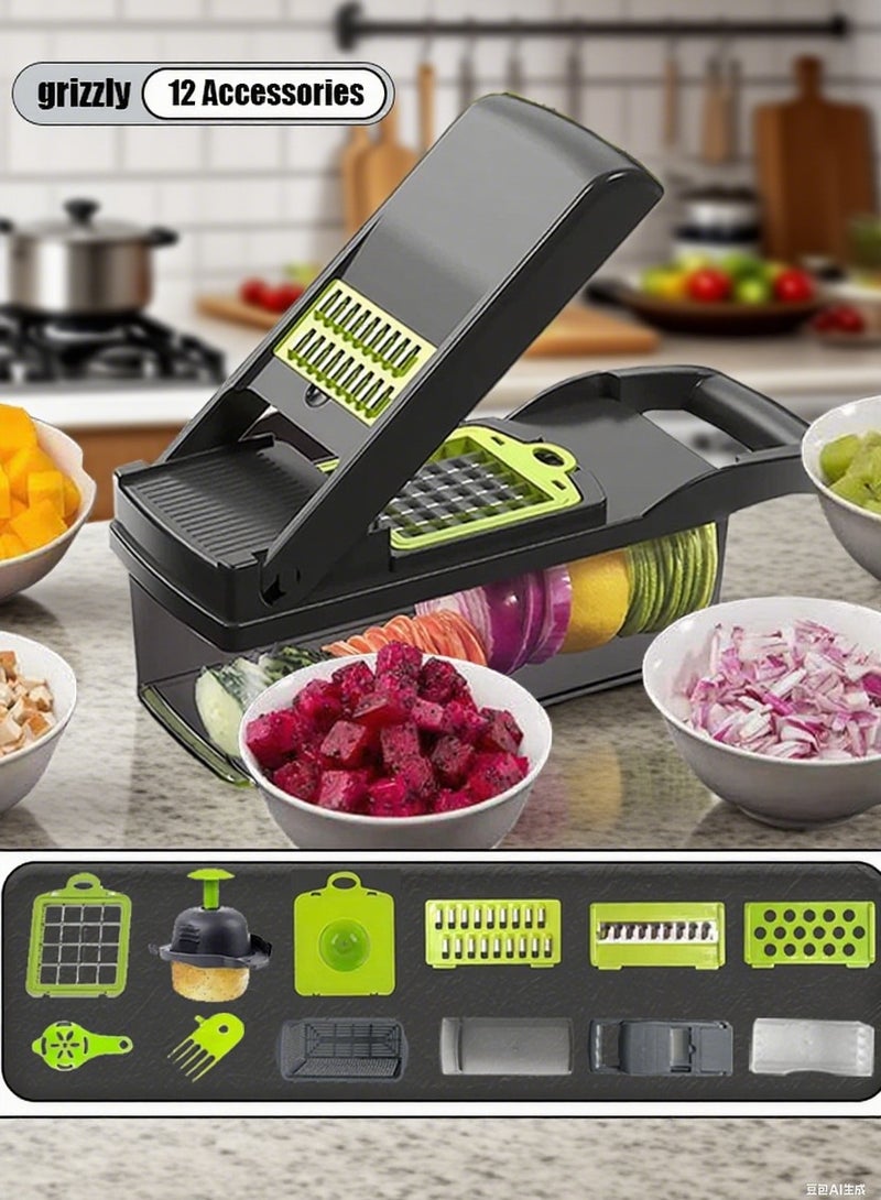 Multifunctional 12-in-1 All-Purpose Vegetable Cutting Tool - Kitchen Home Potato Shred Slicer, Scraper, Shave Tool, Cut Tool  - Image 1