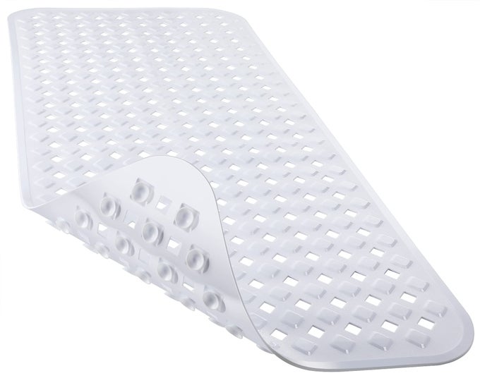 BATHTUB MAT NON SLIP 275X155 INCH SHOWER MAT WITH DRAIN HOLES SUCTION CUPS BATH MATS FOR INSIDE SHOWER MACHINE WASHABLE BPA LATEX PHTHALATE FREE WHITE