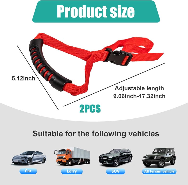 Dickno 2PCS Adjustable Car Grab Handle - Red - Image 2