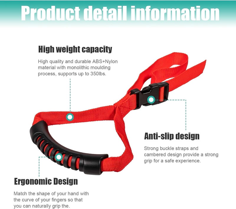 Dickno 2PCS Adjustable Car Grab Handle - Red - Image 3