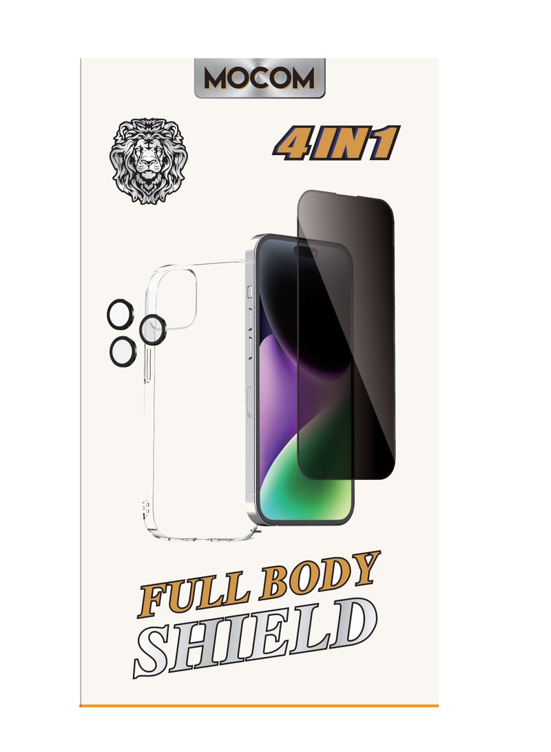 موكوم حماية كاملة من MOCOM لجهاز iPhone 15 Pro Max: حافظة شفافة، واقي شاشة 5D ضد التجسس وحلقة كاميرا – حل شامل لحماية الخصوصية والخدوش - Image 1