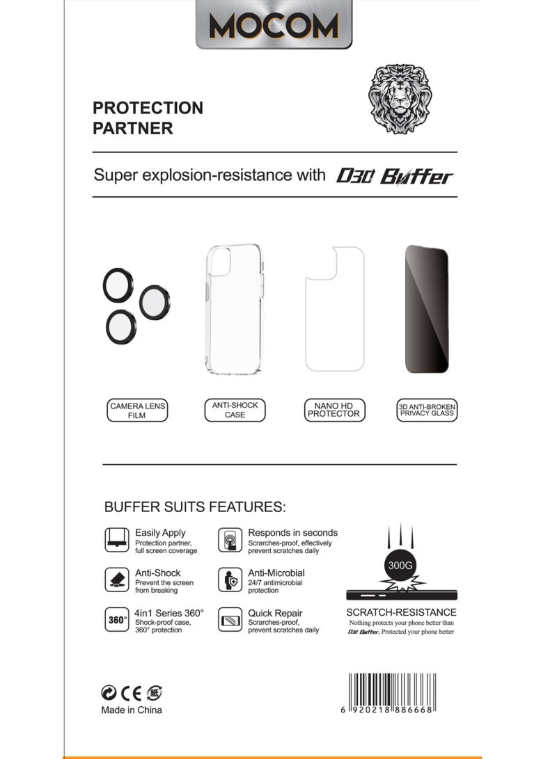 موكوم حماية كاملة من MOCOM لجهاز iPhone 15 Pro Max: حافظة شفافة، واقي شاشة 5D ضد التجسس وحلقة كاميرا – حل شامل لحماية الخصوصية والخدوش - Image 3