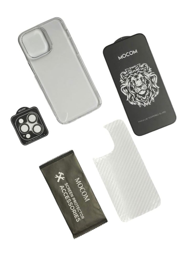 موكوم حماية كاملة من MOCOM لجهاز iPhone 15 Pro Max: حافظة شفافة، واقي شاشة 5D ضد التجسس وحلقة كاميرا – حل شامل لحماية الخصوصية والخدوش - Image 2