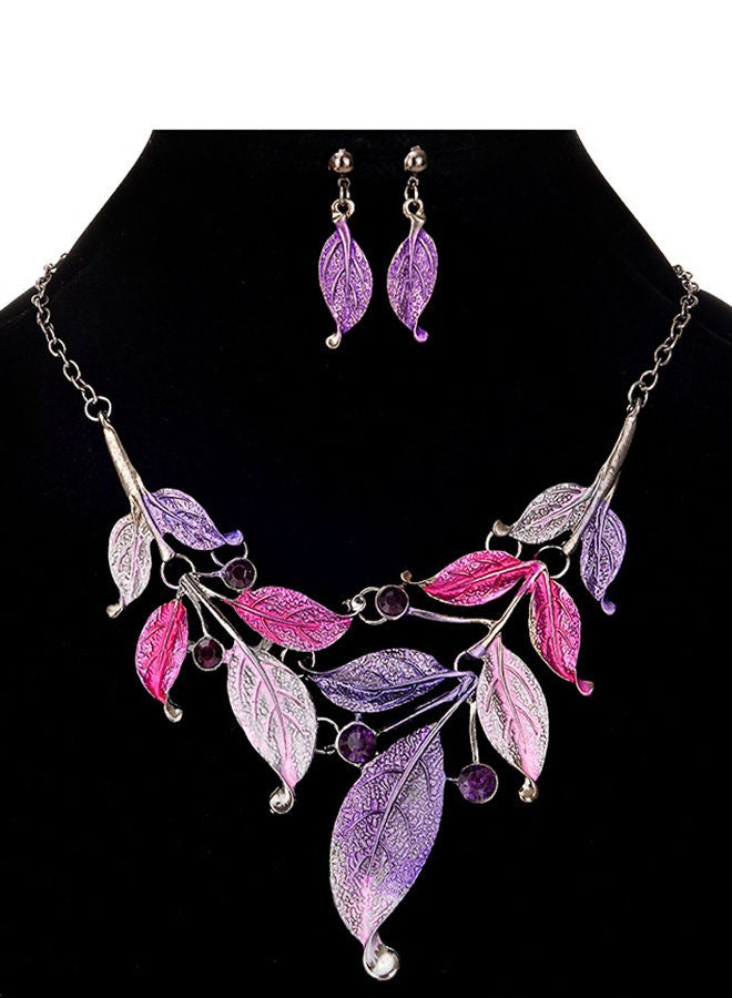 NIBEMINENT 2-Peice Alloy Vintage Leaf Jewellery Set Multicolour