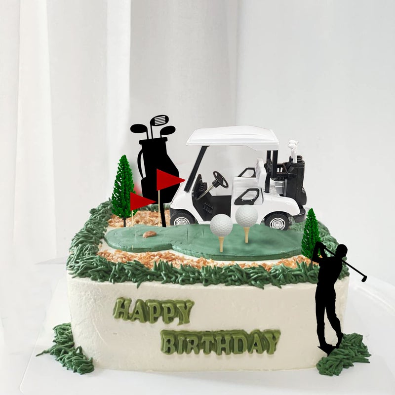 KDPATFAV 2026 New Golf Cake Decorations Golf Cart Cake Toppers Heading for The Green Cake Topper for Golfers with Cart Flag Golf Ball for Golf Theme Party Supplies (White) - Image 4