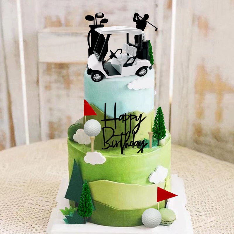 KDPATFAV 2026 New Golf Cake Decorations Golf Cart Cake Toppers Heading for The Green Cake Topper for Golfers with Cart Flag Golf Ball for Golf Theme Party Supplies (White) - Image 3
