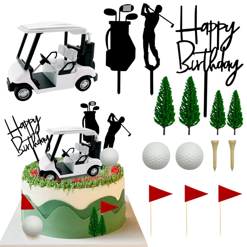 KDPATFAV 2026 New Golf Cake Decorations Golf Cart Cake Toppers Heading for The Green Cake Topper for Golfers with Cart Flag Golf Ball for Golf Theme Party Supplies (White) - Image 1