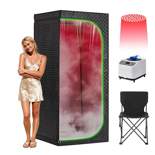 RRGFB Steam Sauna Tent for Home with Transparent Door, Portable Indoor Sauna with Powerful Steam Heating, Foldable Personal Spa for Relaxation (Single Rectangular – Red Light,Black) - Image 1