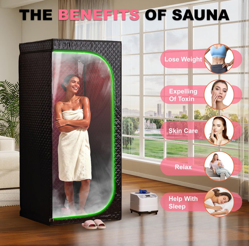 RRGFB Steam Sauna Tent for Home with Transparent Door, Portable Indoor Sauna with Powerful Steam Heating, Foldable Personal Spa for Relaxation (Single Rectangular – Red Light,Black) - Image 5