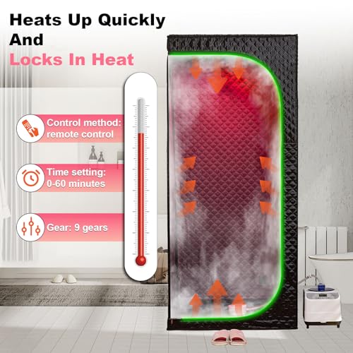 RRGFB Steam Sauna Tent for Home with Transparent Door, Portable Indoor Sauna with Powerful Steam Heating, Foldable Personal Spa for Relaxation (Single Rectangular – Red Light,Black) - Image 3