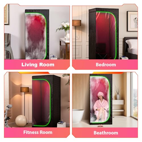 RRGFB Steam Sauna Tent for Home with Transparent Door, Portable Indoor Sauna with Powerful Steam Heating, Foldable Personal Spa for Relaxation (Single Rectangular – Red Light,Black) - Image 4