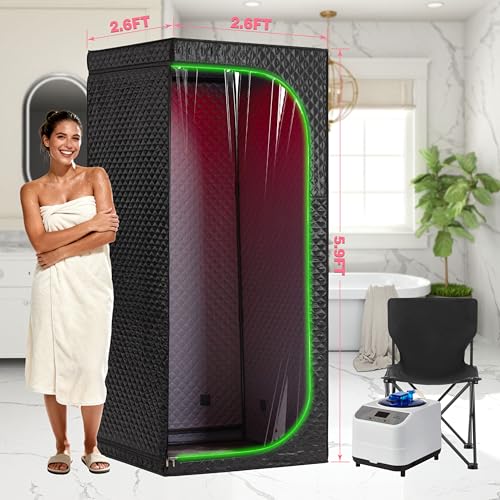 RRGFB Steam Sauna Tent for Home with Transparent Door, Portable Indoor Sauna with Powerful Steam Heating, Foldable Personal Spa for Relaxation (Single Rectangular – Red Light,Black) - Image 2