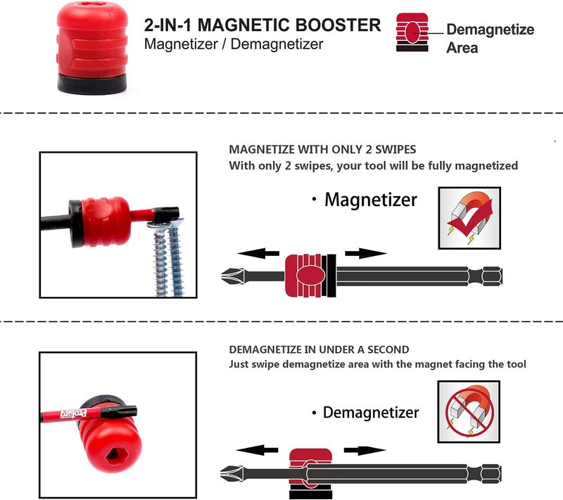 Protorq Long Impact Bit Set, PH2 SQ2 T25, 6-Inch Length, 6-Piece with 1-Piece Magnetizer & demagnetizer - Image 4