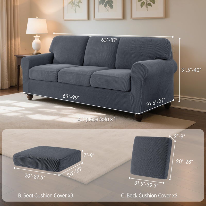 SUBRTEX 7 Pieces Stretch Sofa Slipcover Sets Couch Cover Sets Backrest Cushion Covers Furniture Protector Collection Set for Oversize Sofa Loveseat Chair Slip Covers(Large, Gray) - Image 3